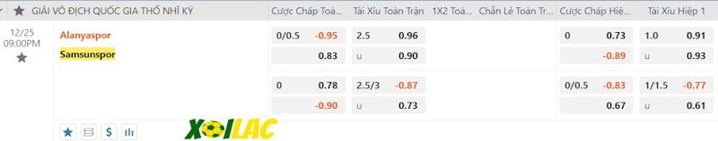Soi kèo Alanyaspor vs Samsunspor 25/12/2023 – Tỷ lệ kèo