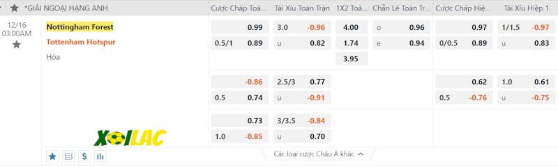 Soi kèo Nottingham Forest vs Tottenham 16/12/2023 – Tỷ lệ kèo